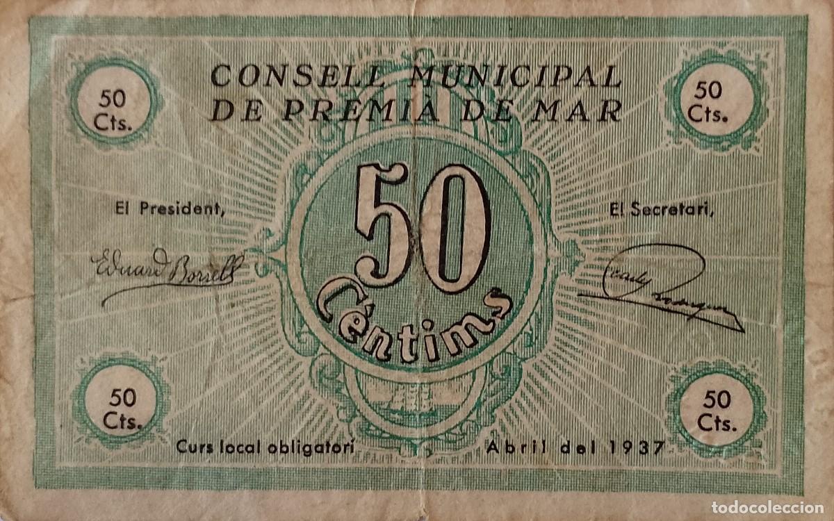 Billetes locales: BILLETE LOCAL DE 50 CENTIMOS PREMIA DE MAR 1937 GUERRA CIVL