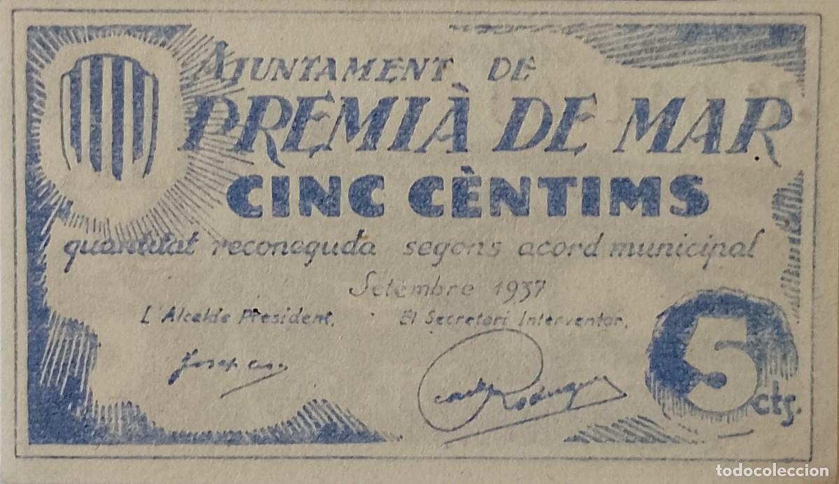 Billetes locales: BILLETE LOCAL DE 5 CENTIMOS PREMIA DE MAR 1937 GUERRA CIVL