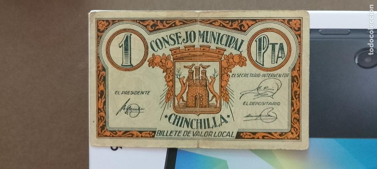 Billetes locales: BILLETE LOCAL DE 1 PESETA CHINCHILLA 1937 GUERRA CIVL