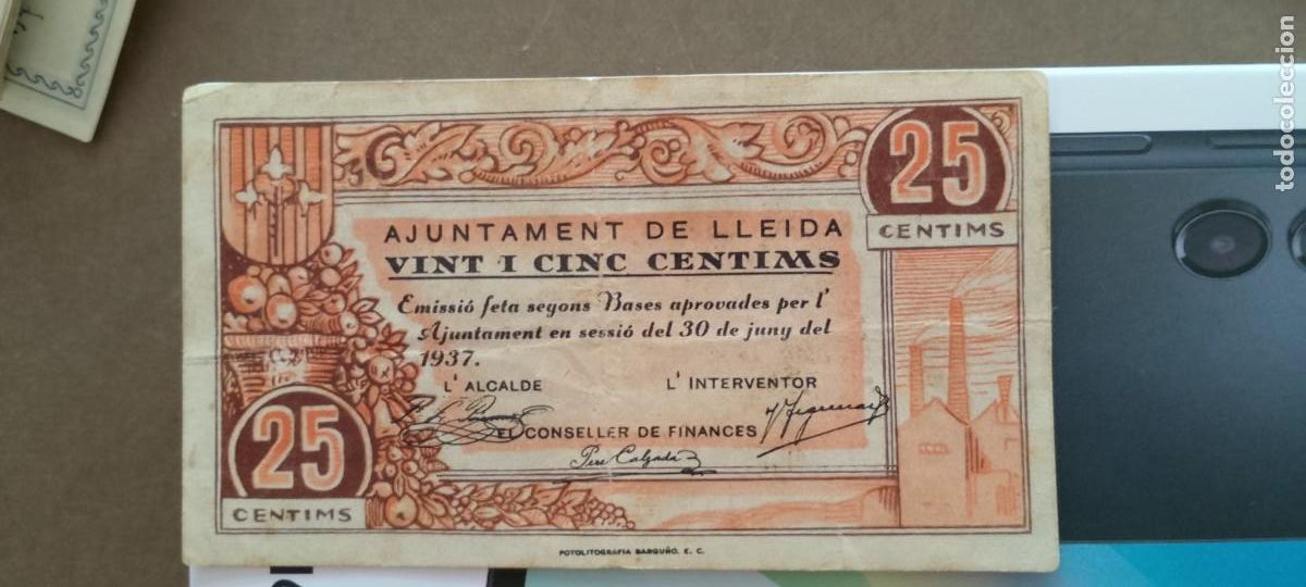 Banconote locali: BILLETE LOCAL DE 25 CENTIMOS LLEIDA 1937 GUERRA CIVL
