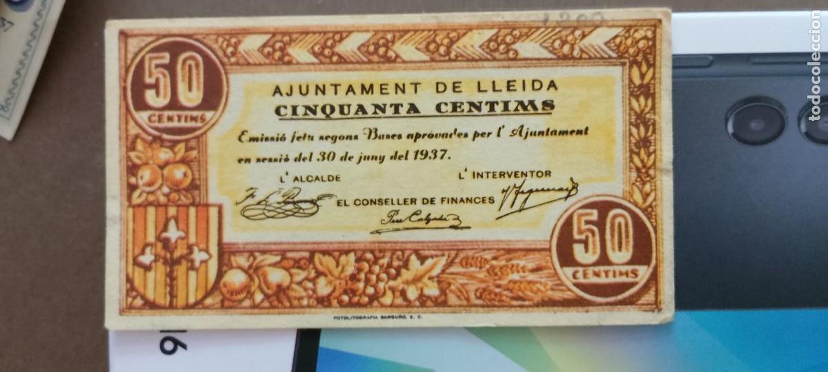 Billetes locales: BILLETE LOCAL DE 50 CENTIMOS LLEIDA 1937 GUERRA CIVL