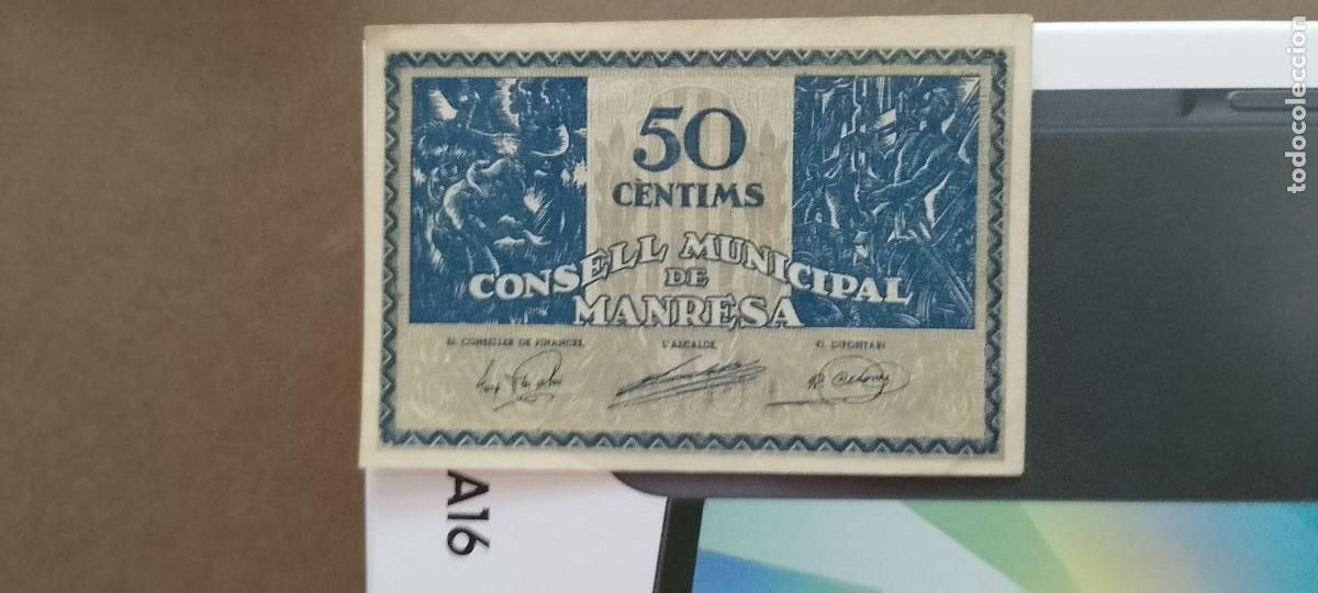 Notas locais: BILLETE LOCAL DE 50 CENTIMOS MANRESA1937 GUERRA CIVL