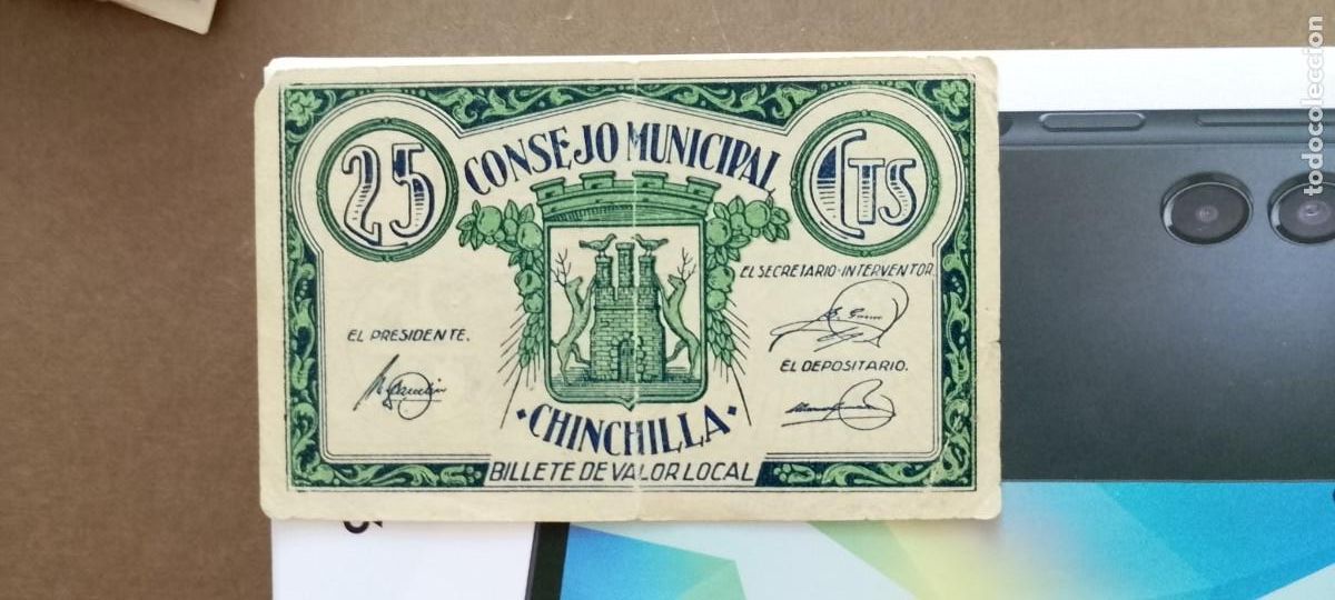 Billetes locales: BILLETE LOCAL DE 25 CENTIMOS CHINCHILLA1937 GUERRA CIVL
