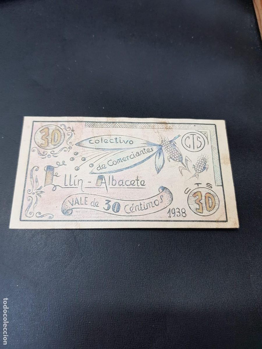 Billetes locales: HILLIN-ALBACETE-COLECTIO DE COMERCIANTES-30 CENTIMOS-1938