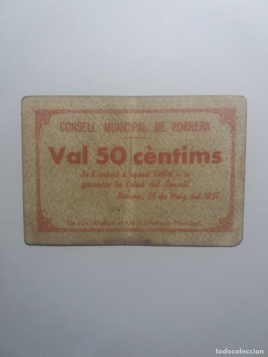 Banconote locali: Billete 50 C&egrave;ntims Consell Municipal PORRERA 28 Maig 1937