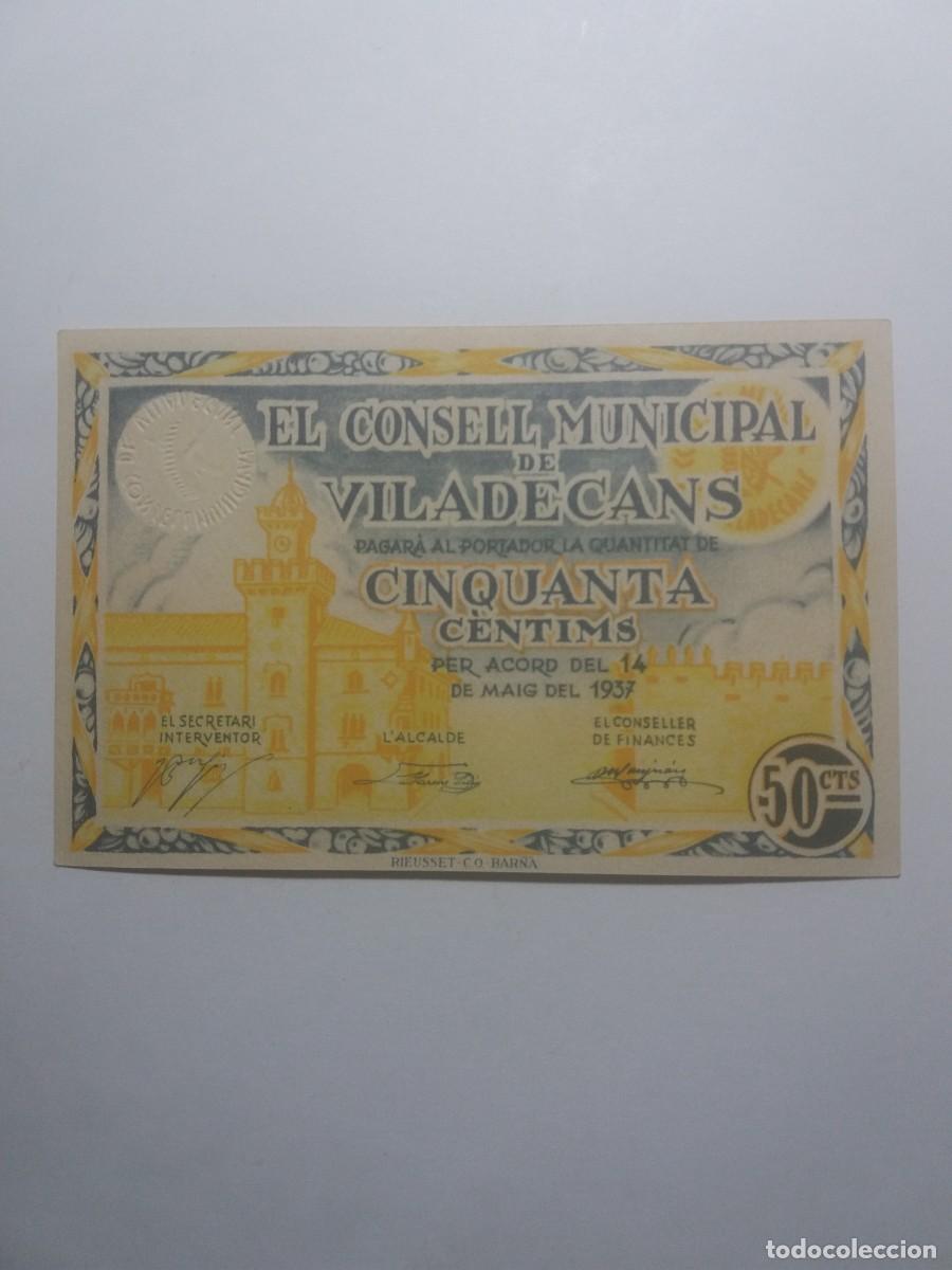 Banconote locali: Billete 50 C&egrave;ntims Consell Municipal VILADECANS 14 Maig 1937
