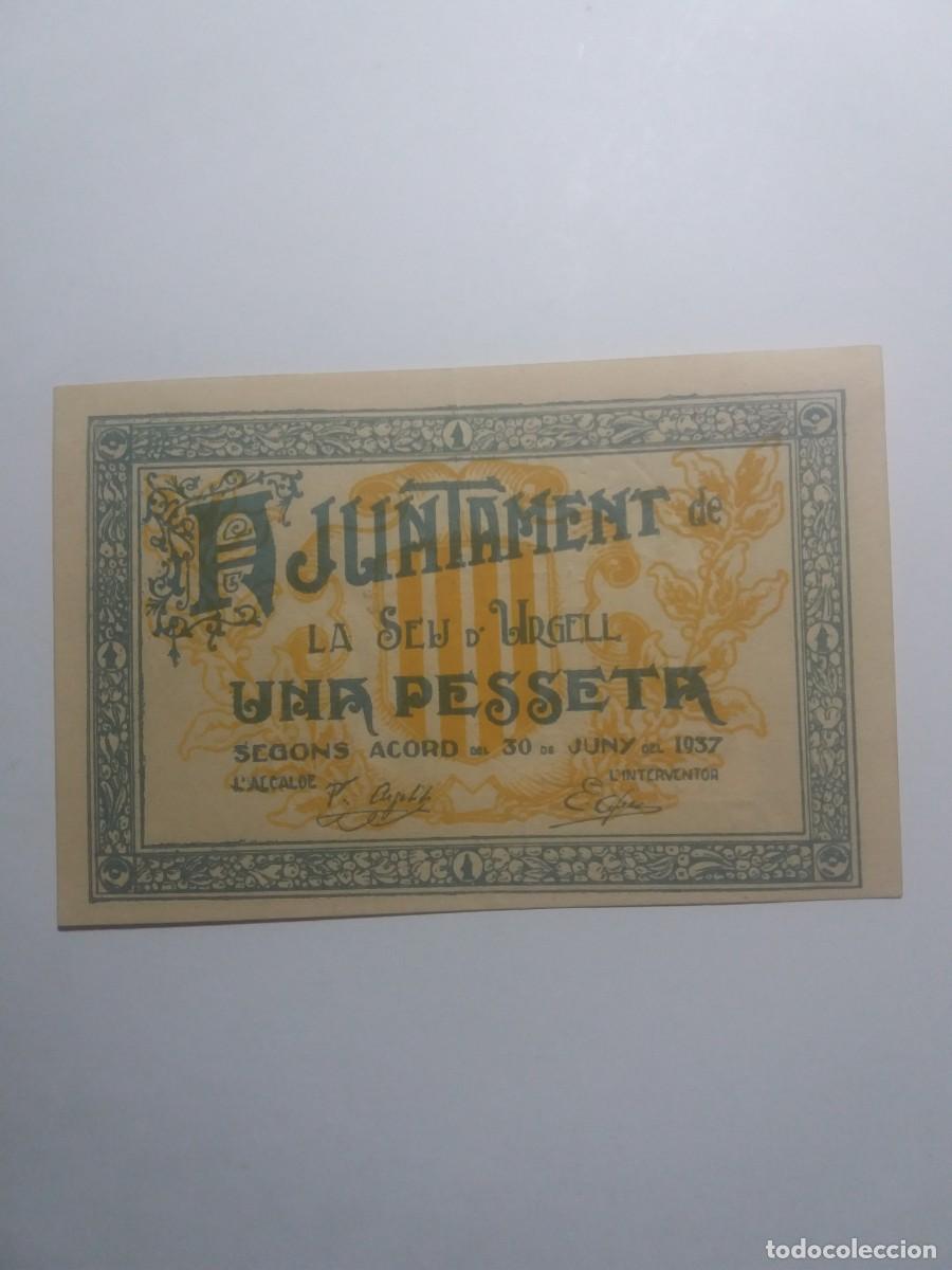 Banconote locali: Billete 1 Pesseta Ajuntament LA SEU D'URGELL 30 Juny 1937