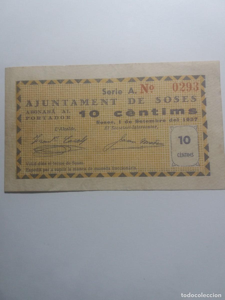 Banconote locali: Billete 10 C&egrave;ntims Ajuntament SOSES 1 Setembre 1937