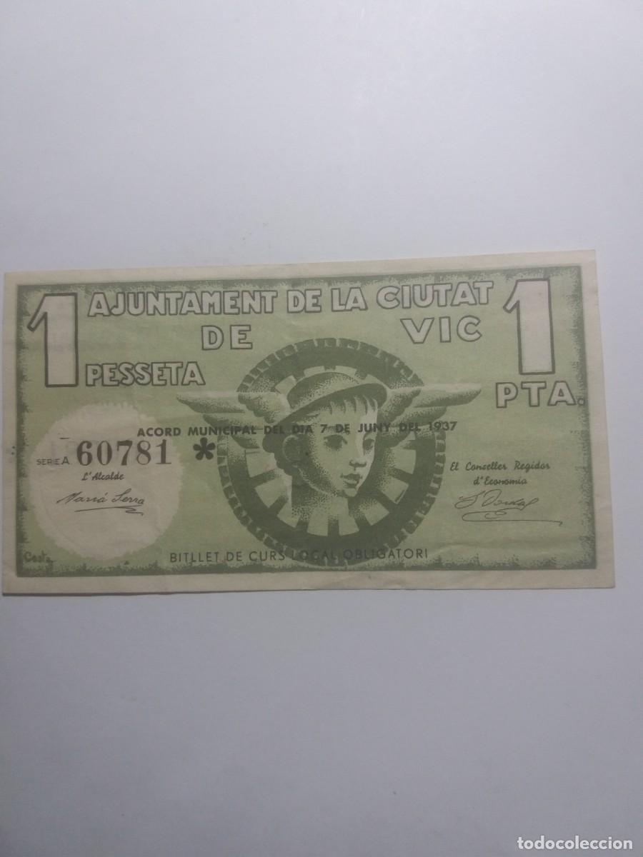 Banconote locali: Billete 1 Pesseta Ajuntament VIC 7 Juny 1937
