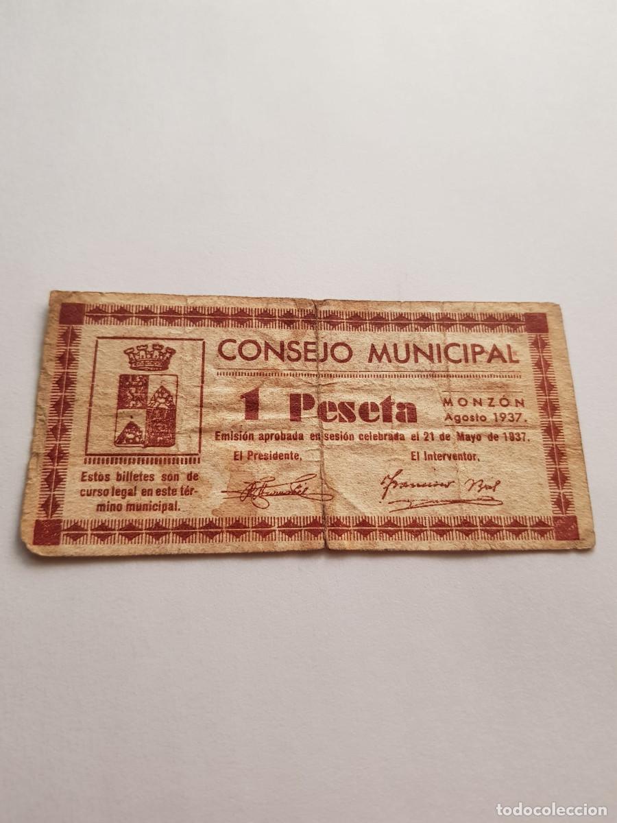 Billetes locales: CONSEJO MUNICIPAL DE MONZON-1 PESETA AGOSTO 1937