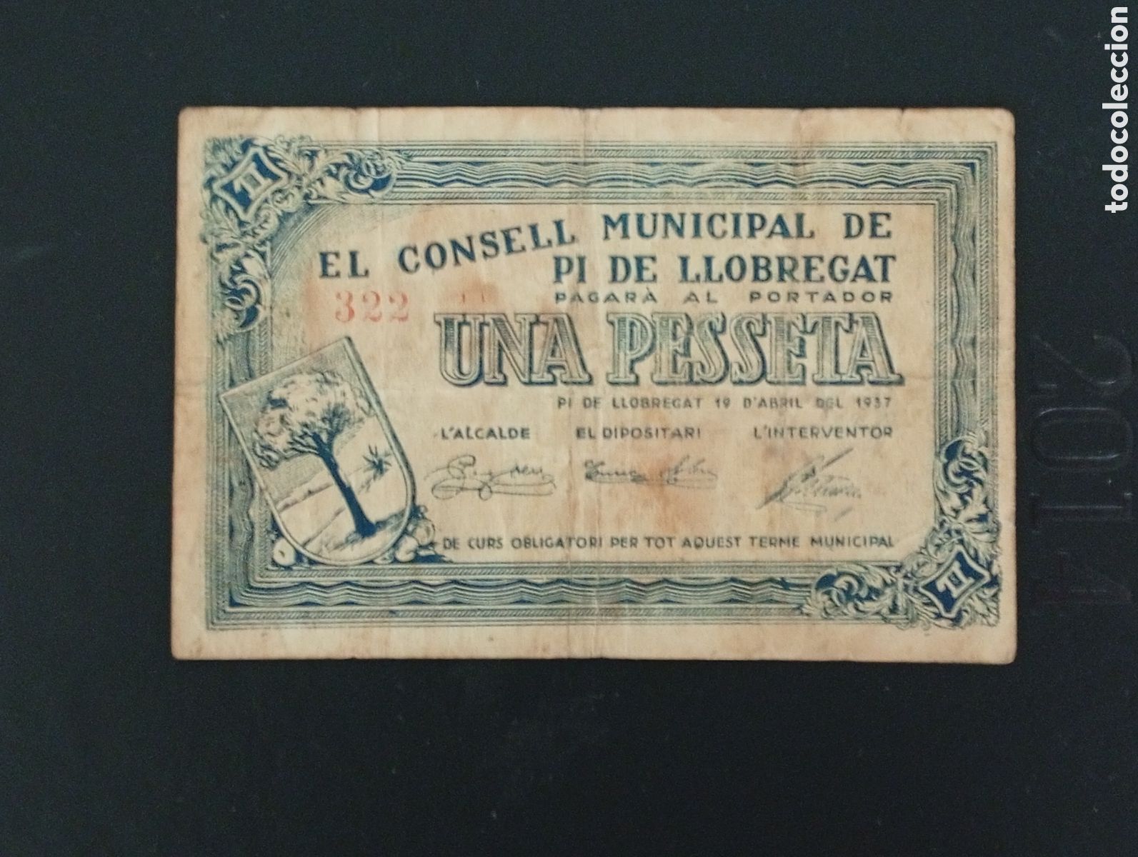 Billetes locales: Billete de 1 peseta Pi del Llobregat 1937 guerra civil Barcelona