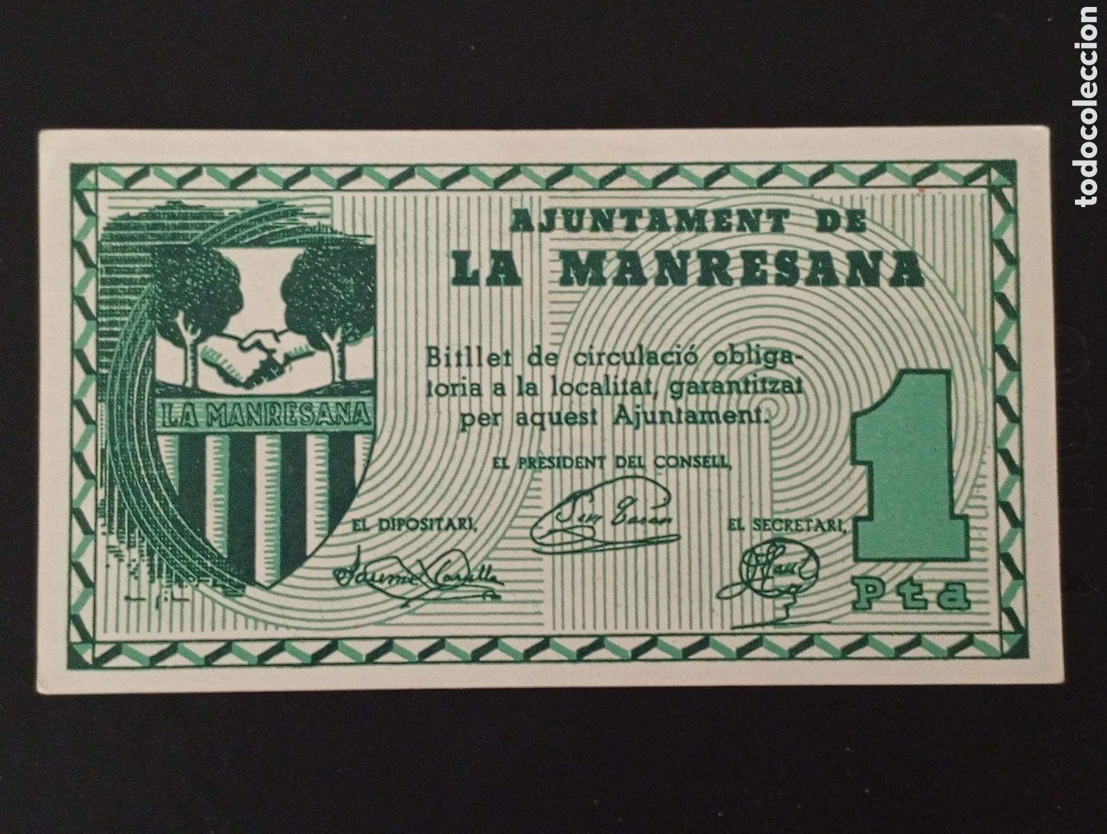 Banconote locali: Billete de 1 peseta la Manresana Sant Ramon 1937 Lleida guerra civil
