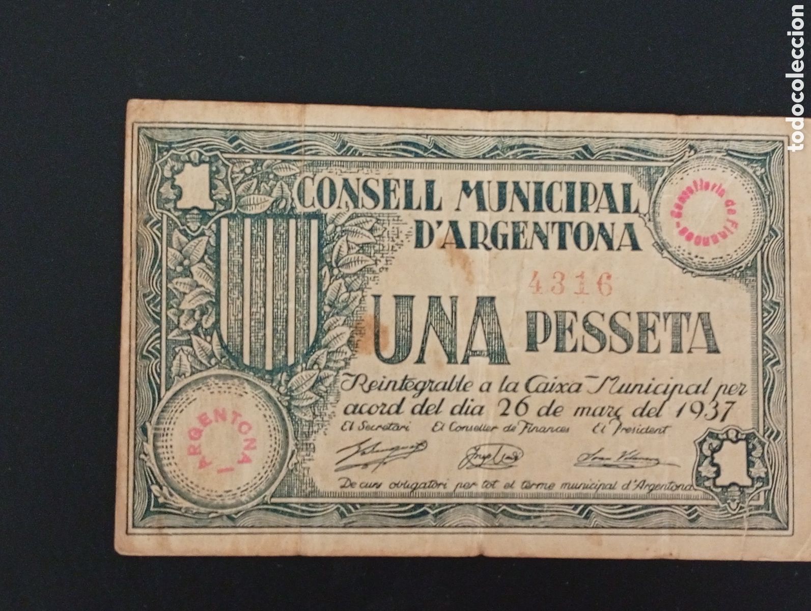 Billetes locales: Billete de 1 peseta Argentona 1937 guerra civil Barcelona