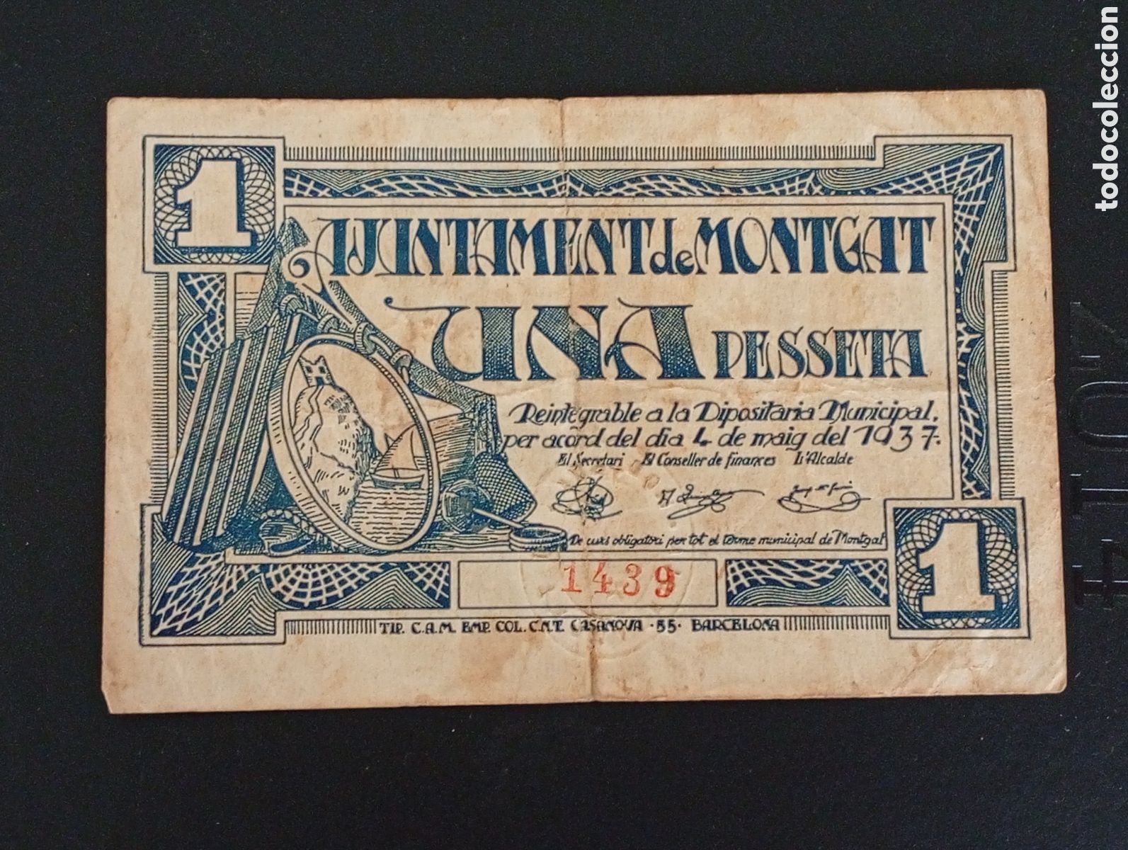 Billetes locales: Billete de 1 peseta Montgat 1937 Barcelona