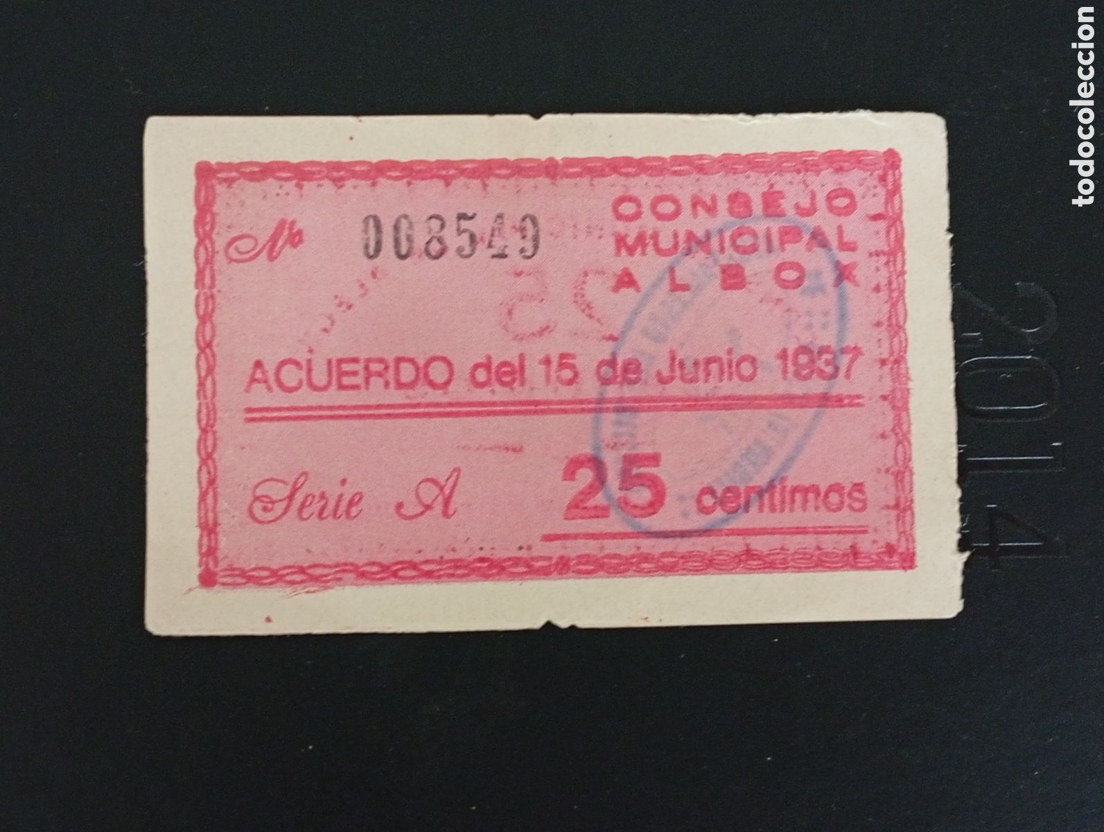 Billetes locales: Billete de 25 c&egrave;ntimos Albox Almer&iacute;a 1937