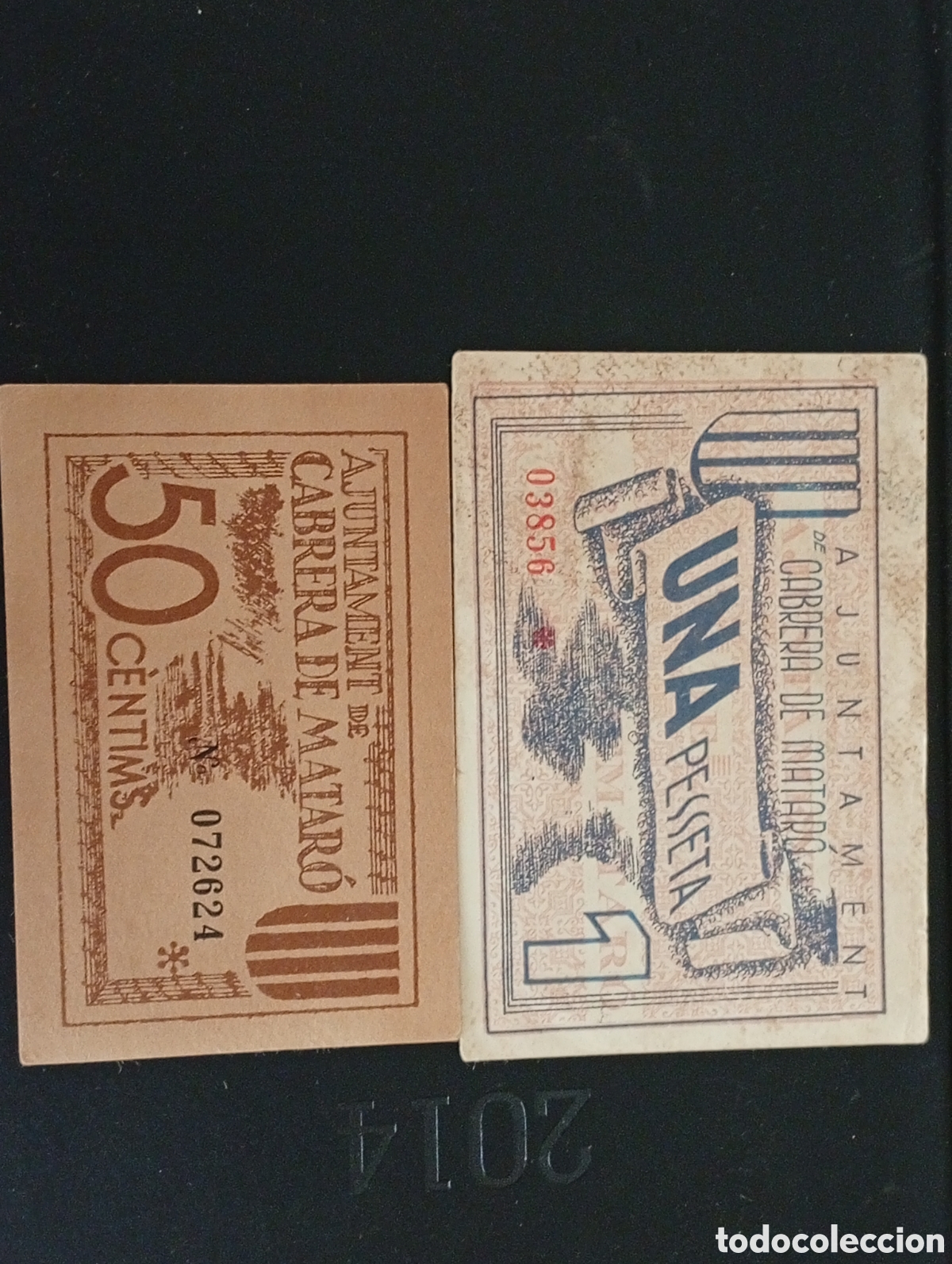 Billetes locales: Conjunto de 2 billetes Cabrera de Matar&oacute; 1937 Barcelona