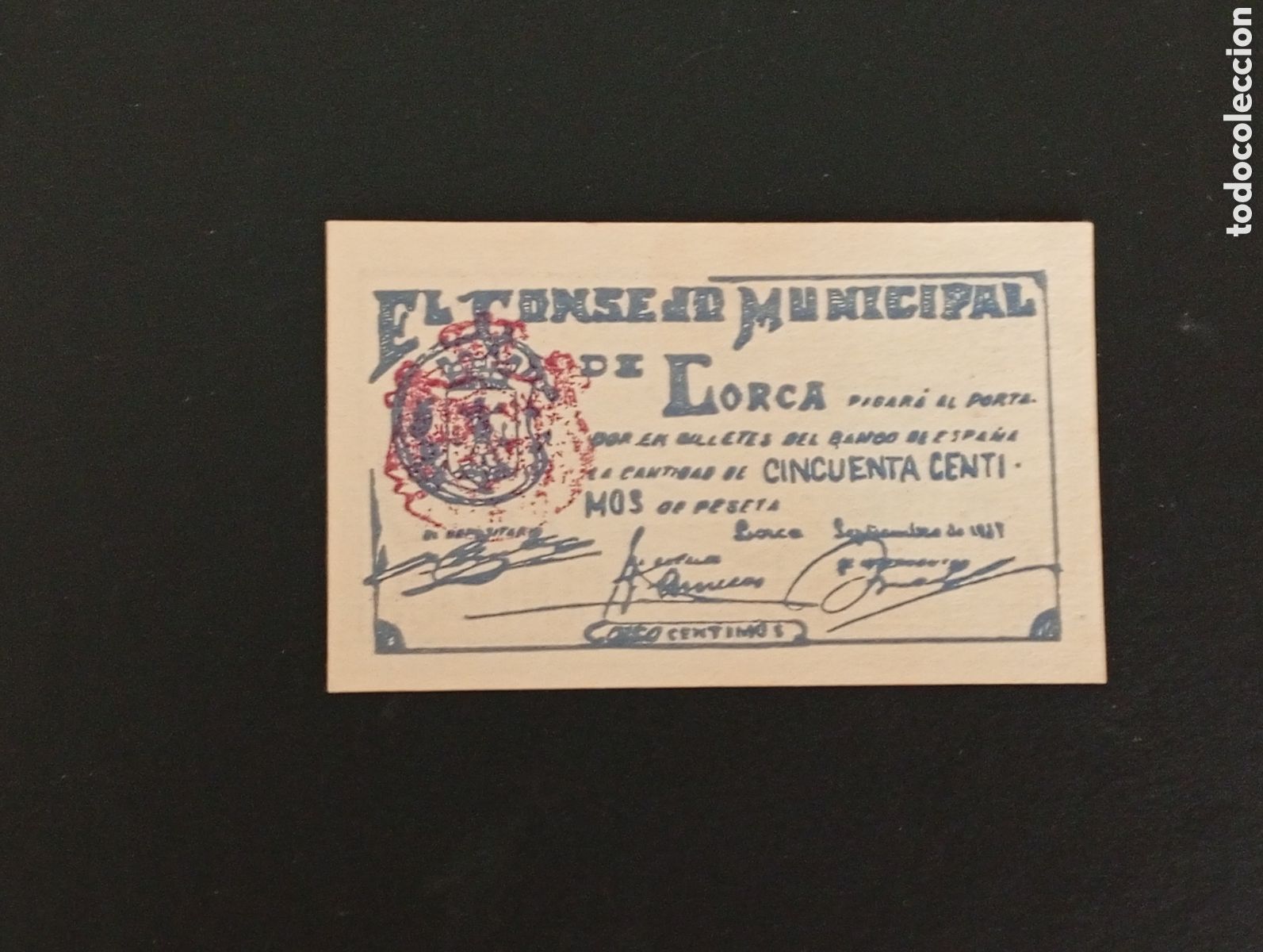 Billetes locales: Billete de 50 c&egrave;ntimos Lorca Murcia 1937