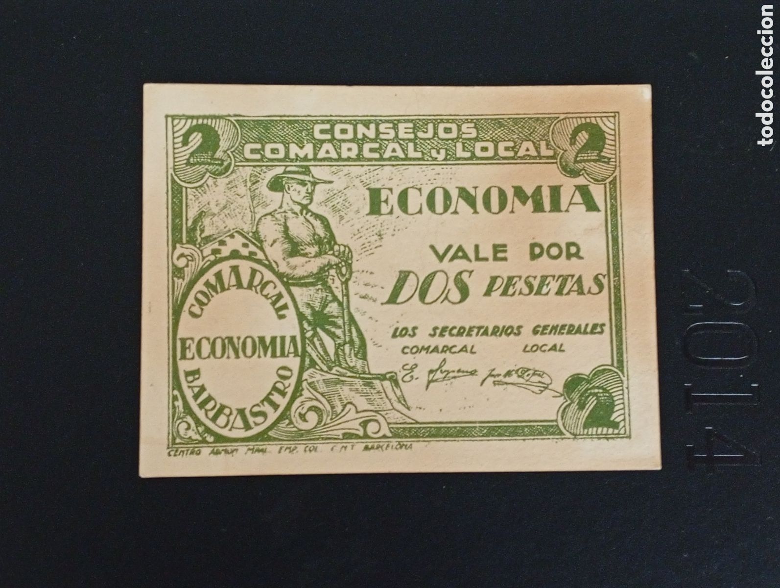 Billetes locales: Billete de 2 pesetas Barbastro 1937 Huesca