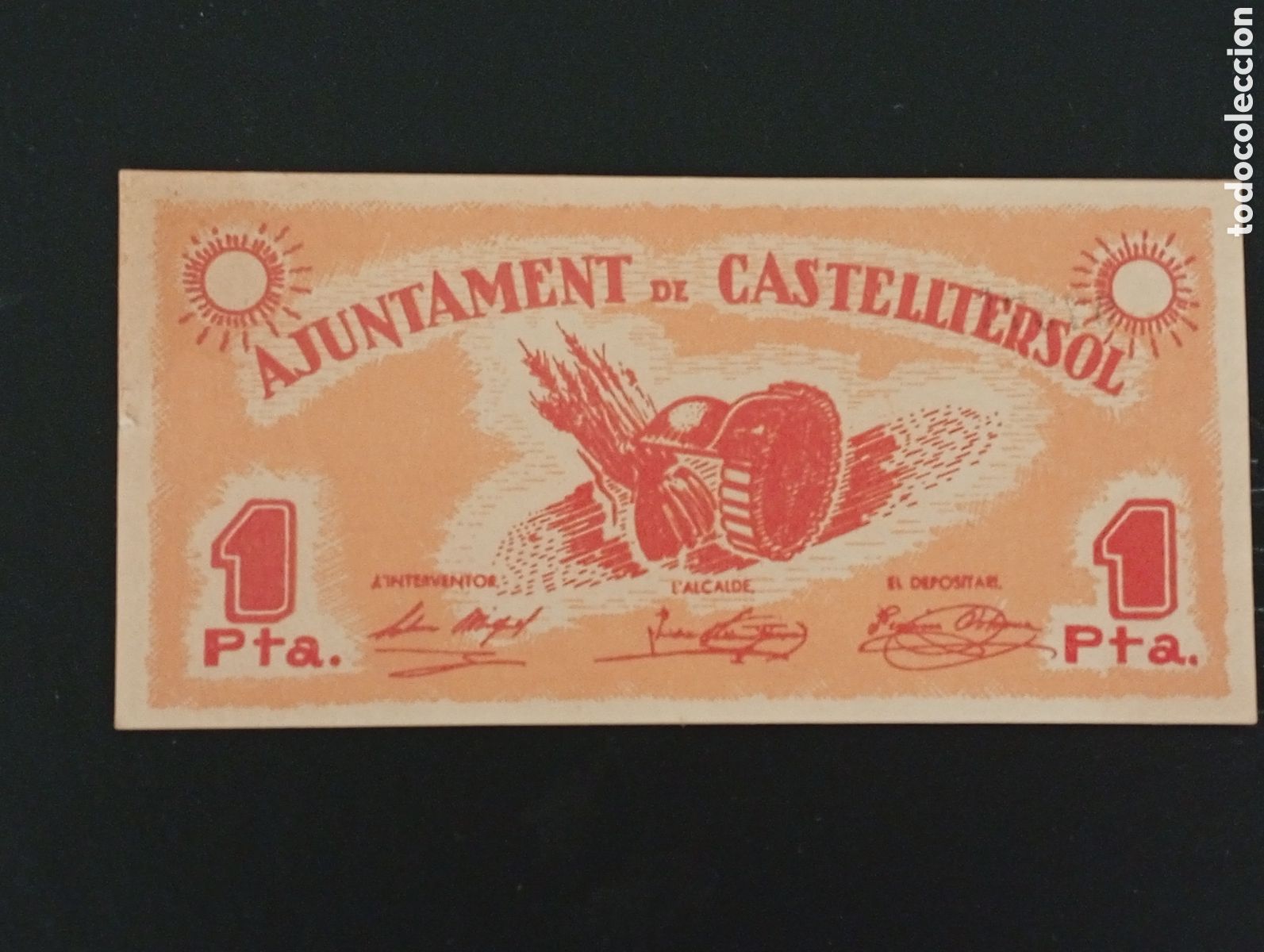 Billetes locales: Billete de 1 peseta Castelltersol 1937 Barcelona