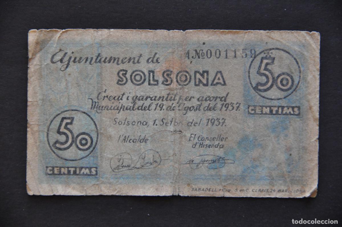 Billetes locales: AYUNTAMIENTO DE SOLSONA - 50 CENTIMS 1937 - Foto 1