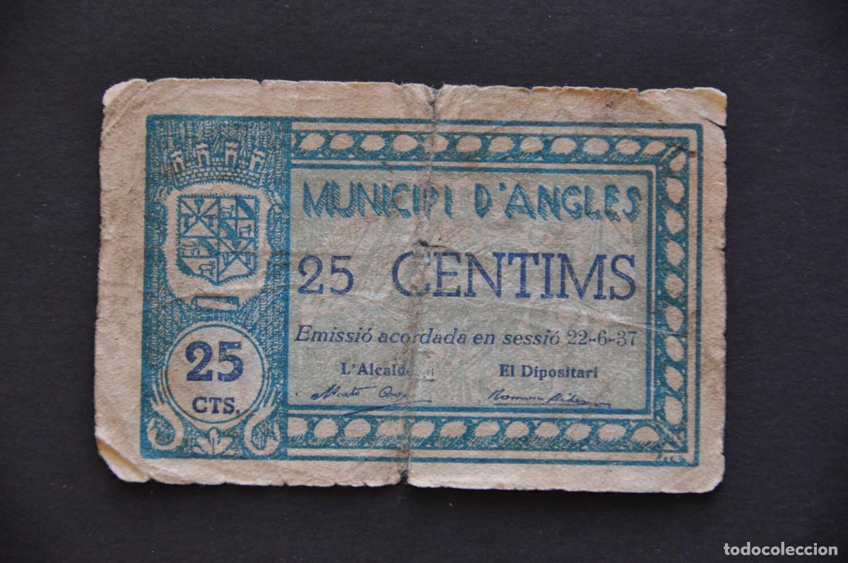 Billetes locales: MUNICIPIO D'ANGLES - 25 CENTIMS 1937
