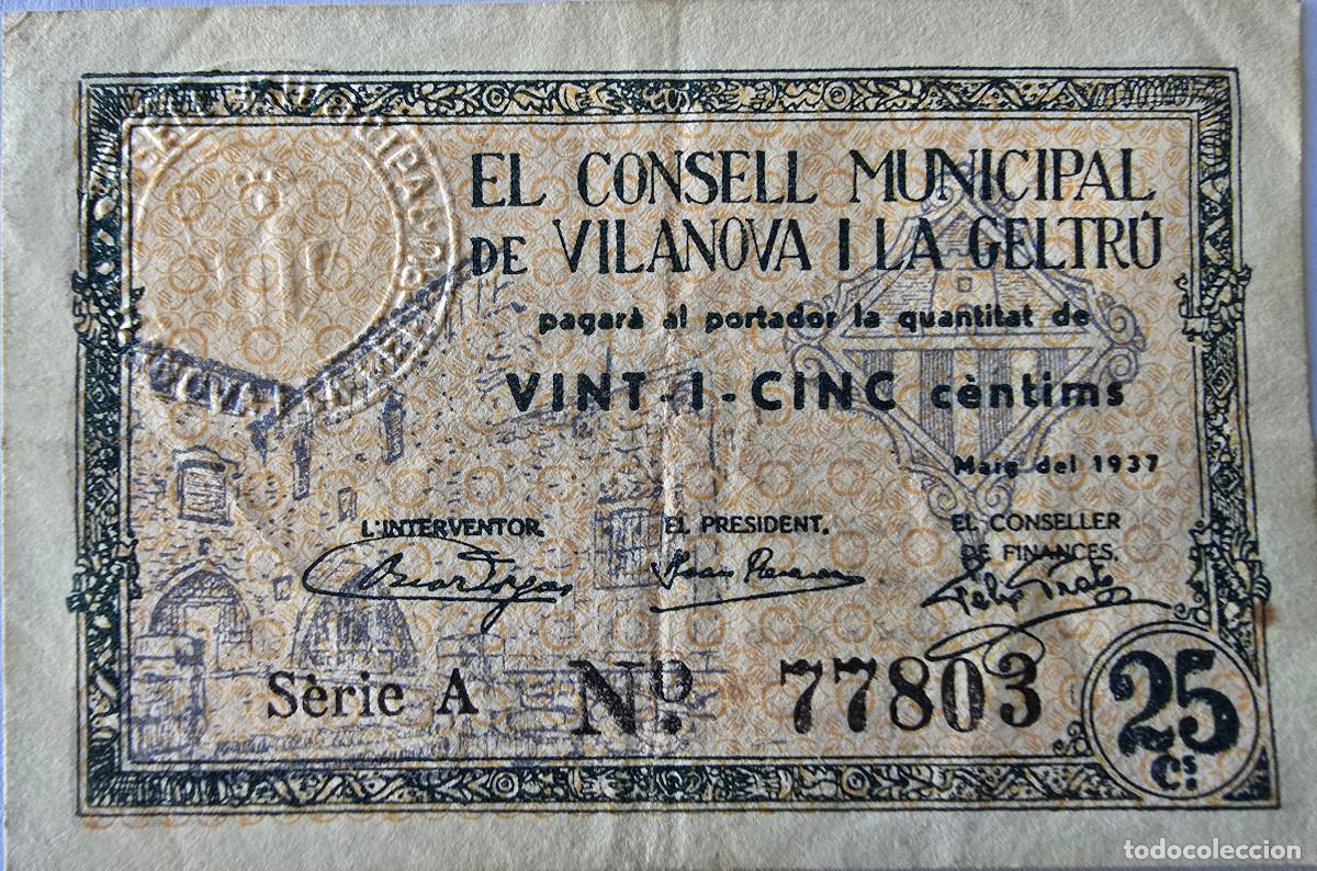 Billetes locales: Billete local vilanova y la geltru 25 cts