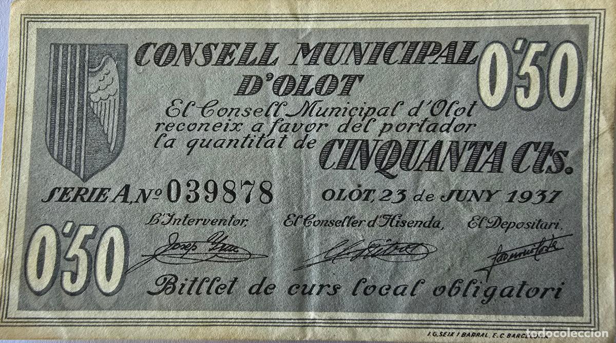 Billetes locales: Billete local Olot 0,50 cts.