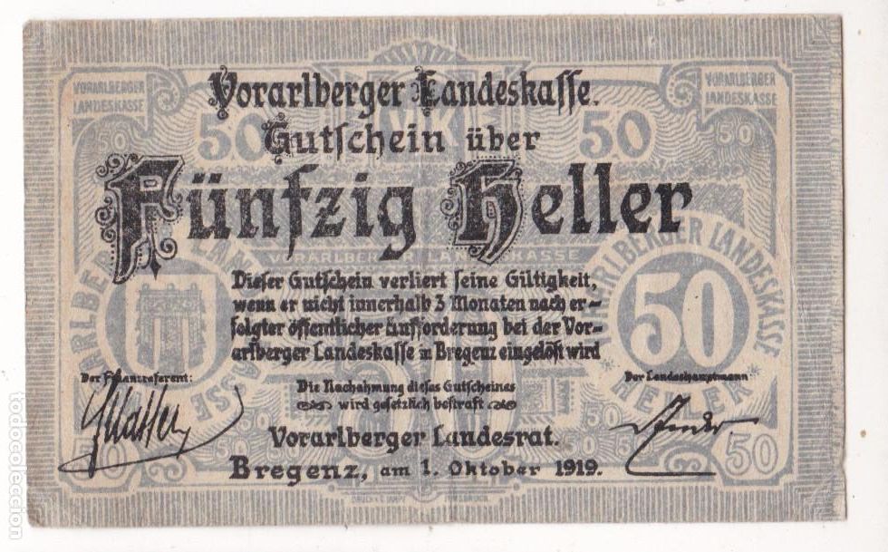 Billetes locales: F6-41- Billete Local 50 Heller 1919