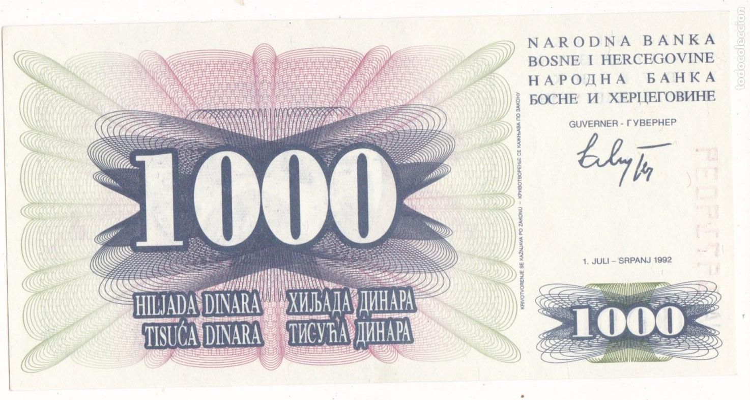 Billetes locales: F6-46- Billete 1000 Dinares BOSNIA Y HERZEGOVINA . Sin Circular