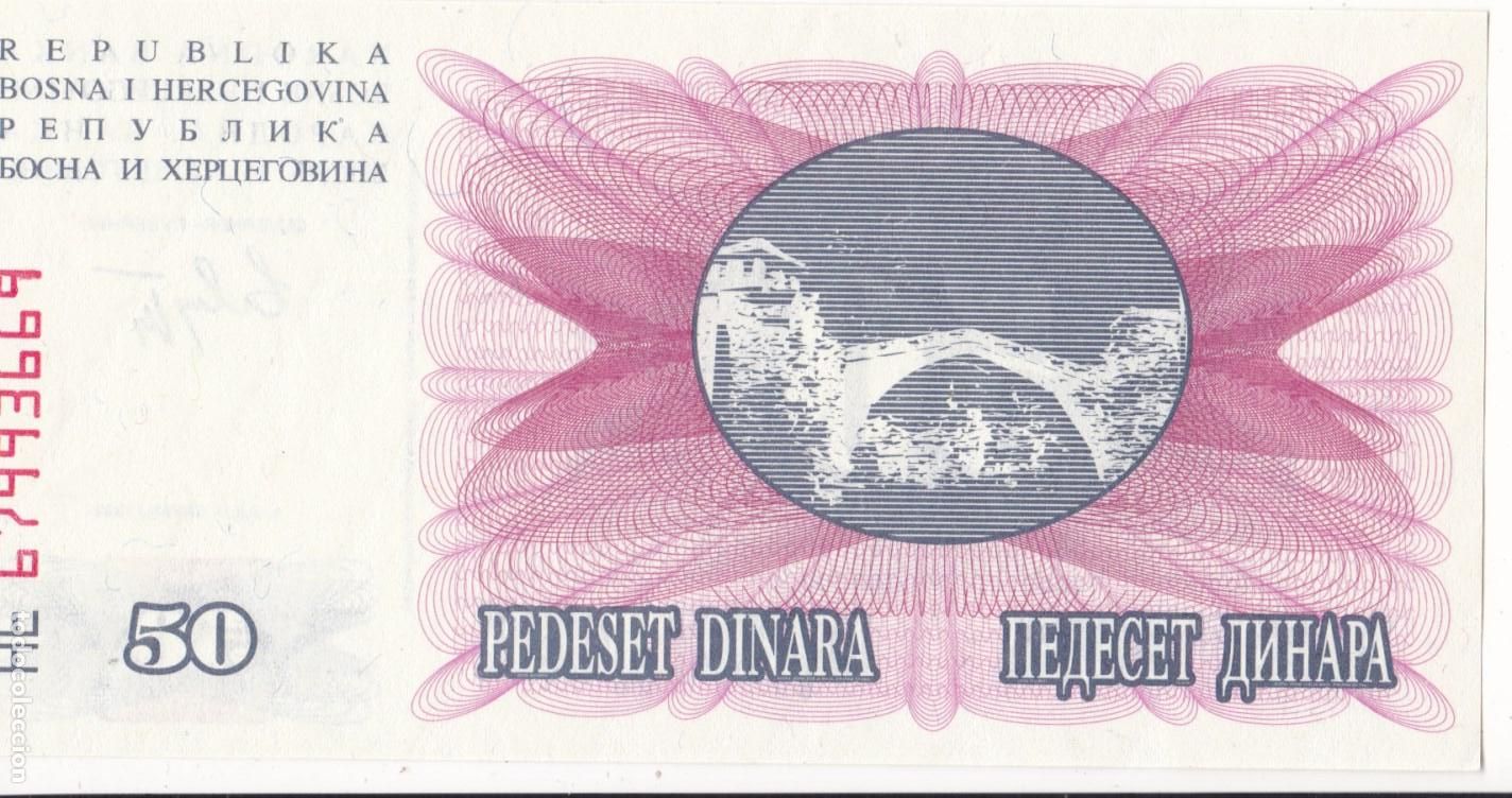 Billetes locales: F6-50- Billete 50 Dinares BOSNIA Y HERZEGOVINA . Sin Circular