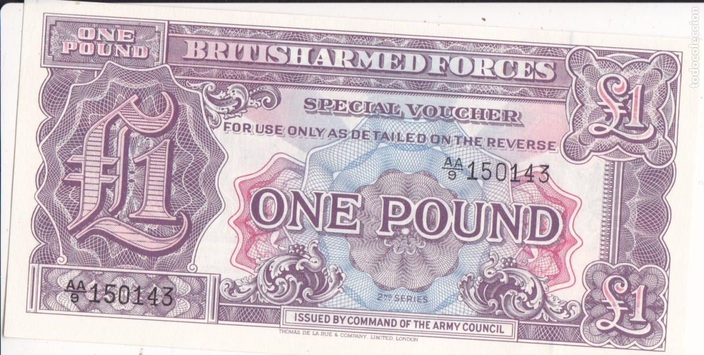 Billetes locales: F6-53- Billete 1 Libra FUERZAS ARMADAS BRITANICAS .Sin Circular