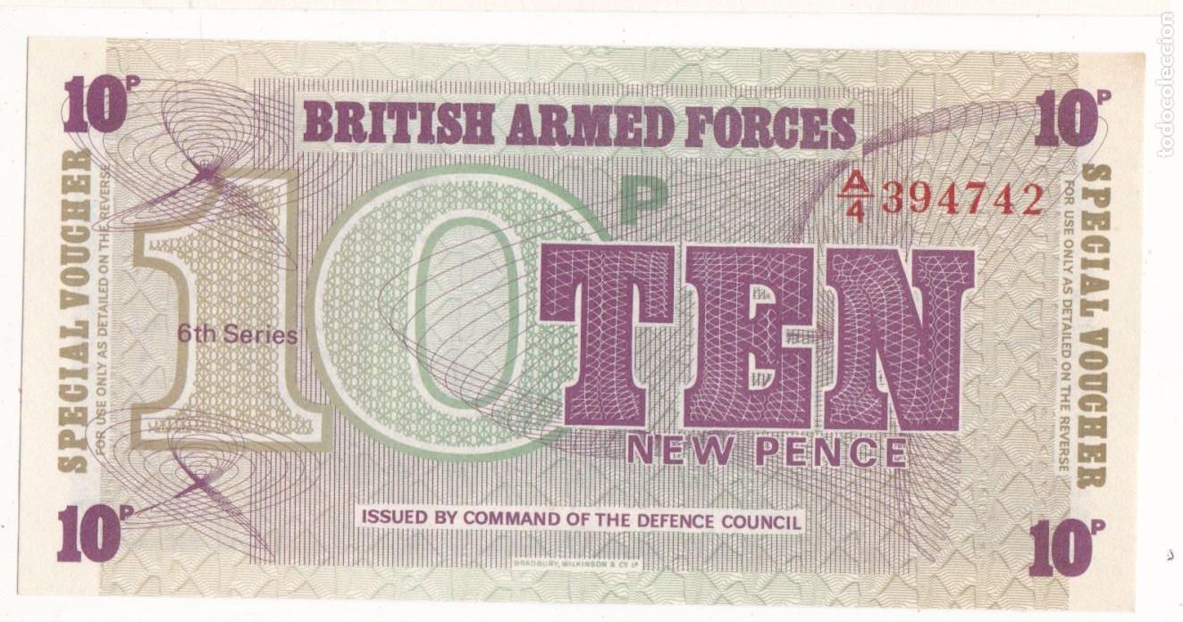 Billetes locales: F6-54- Billete 10 New Pence FUERZAS ARMADAS BRITANICAS .Sin Circular