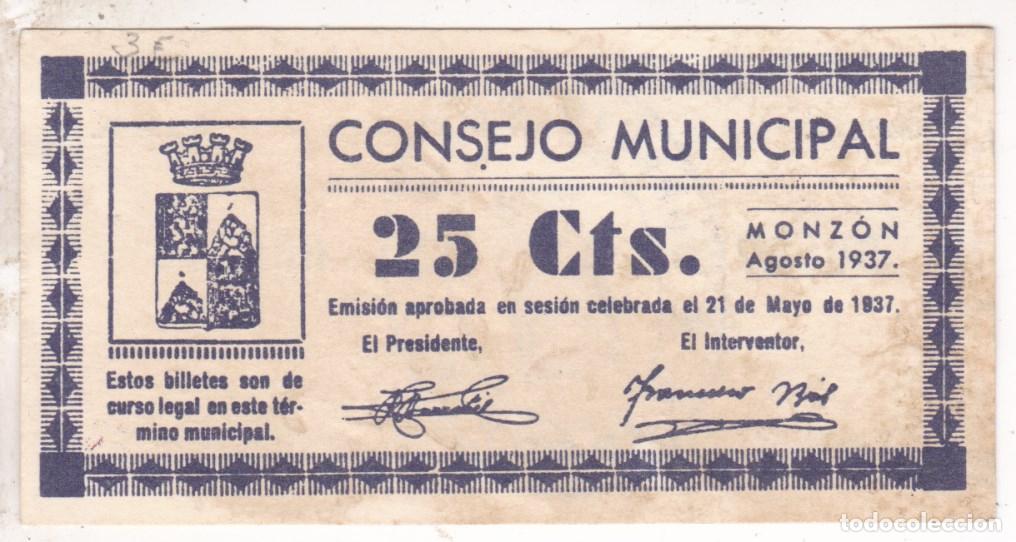 Billetes locales: F6-61- Billete Local 25 Cts MONZON 1937