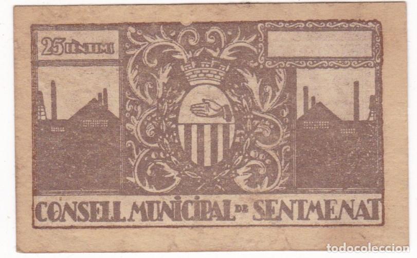 Billetes locales: F6-61- Billete Local 25 Cts SENTMENAT 1937