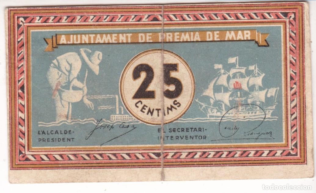 Billetes locales: F6-63- Billete Local 25 Cts PREMIA DE MAR 1937