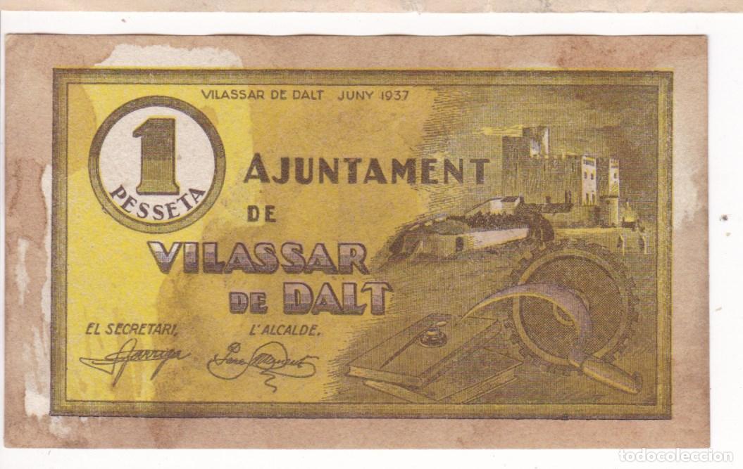 Billetes locales: F6-64- Billete Local 1 Pta VILASSAR DE DALT 1937