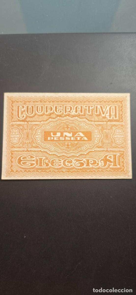 Billetes locales: Billete Cooperativa la Electra. Barcelona. Guerra civil . 1 pta