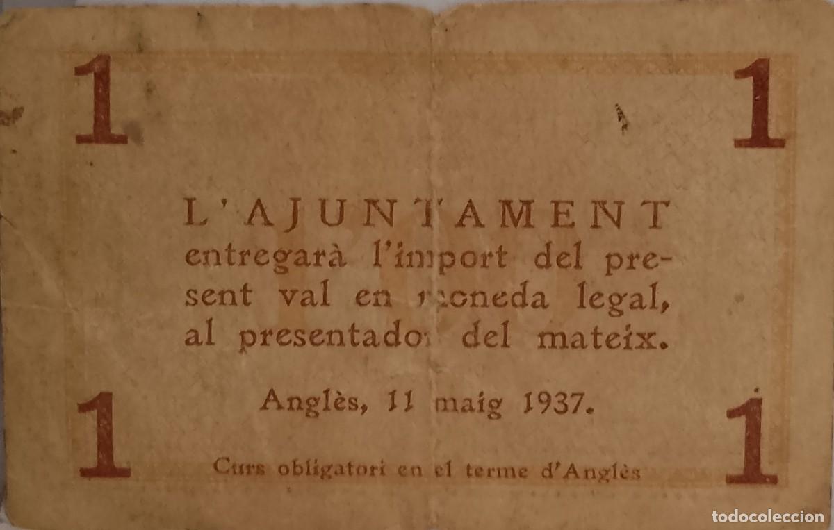 Billetes locales: BILLETE LOCAL DE 1 PESETA DE ANGLES - Foto 2