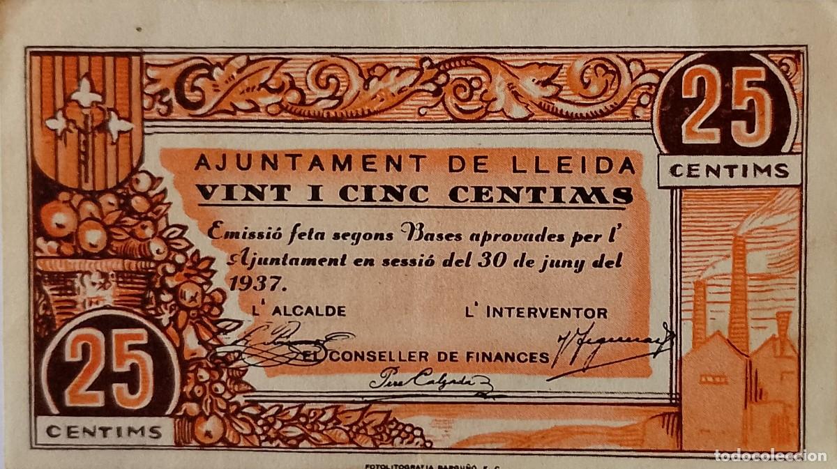 Billetes locales: BILLETE LOCAL DE 25 CENTIMOS DE LLEIDA - Foto 1