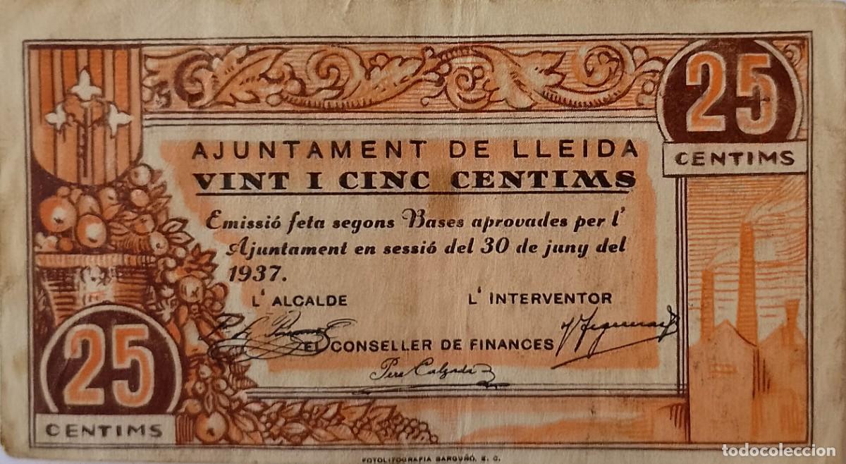 Billetes locales: BILLETE LOCAL DE 25 CENTIMOS DE LLEIDA - Foto 1