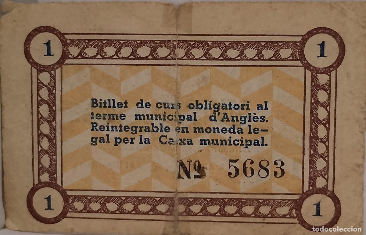 Billetes locales: BILLETE LOCAL DE 1 PESETA ANGLES - Foto 2