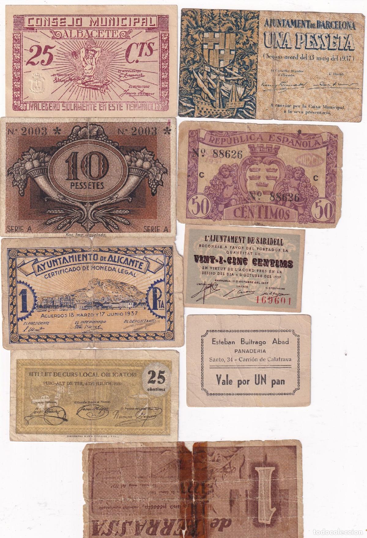 Billetes locales: CRBL0453 LOTE 9 BILLETES LOCALES ESPA&Ntilde;A DIFERENTES VERFOTOS
