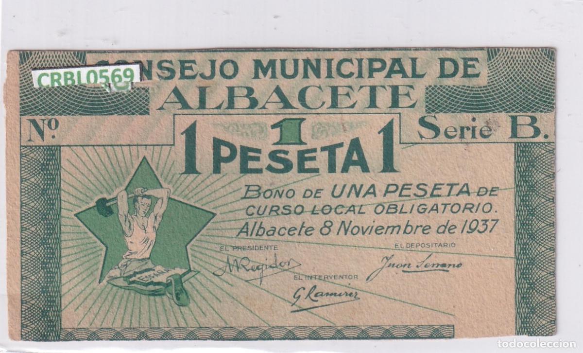 Billetes locales: CRBL0569 BILLETE LOCAL ESPA&Ntilde;A ALBACETE 1 PESETA 1937 MBC