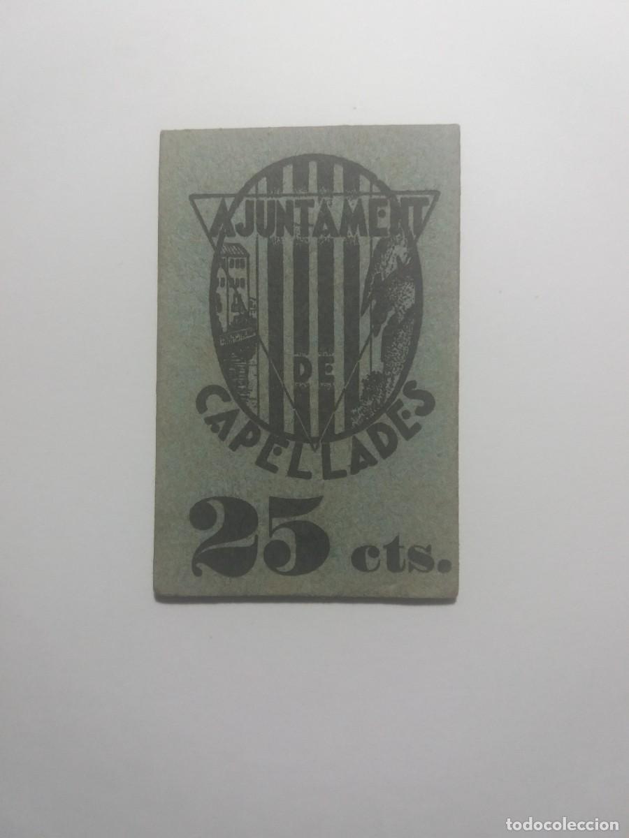 Billetes locales: Billete 25 C&egrave;ntims Ajuntament Capellades 1er. Setembre 1937