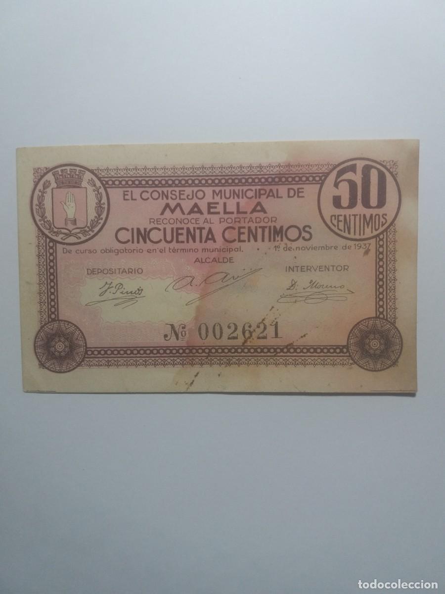 Billetes locales: Billete 50 C&eacute;ntimos Consejo Municipal MAELLA 1&ordm; Noviembre 1937