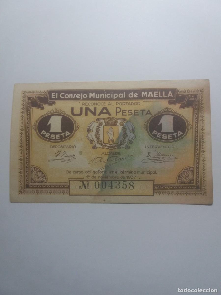 Billetes locales: Billete 2 Peseta Consejo Municipal MAELLA 1&ordm;. Noviembre 1937