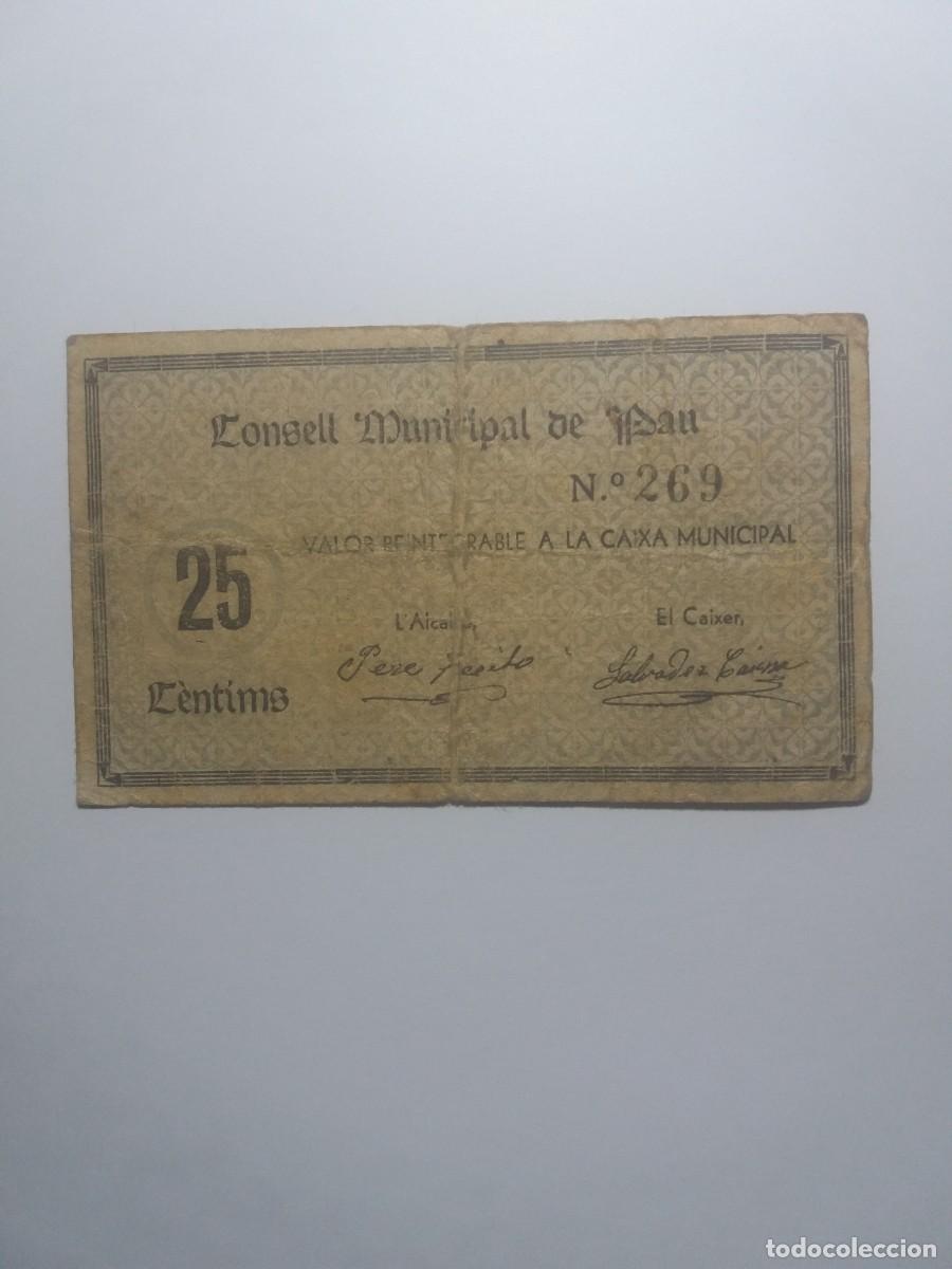 Billetes locales: Billete 25 C&egrave;ntims Consell Municipal PAU