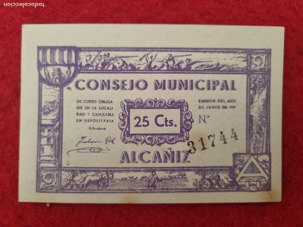 Billets locaux: BILLETE LOCAL GUERRA CIVIL 25 CENTIMOS ALCA&Ntilde;IZ TERUEL EBC T744 PA