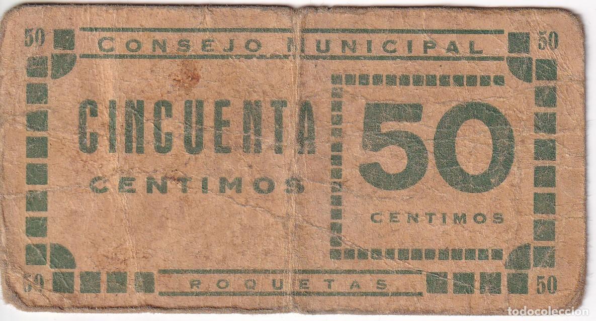 Notas locais: BILLETE DE 50 CENTIMOS DEL AJUNTAMENT DE ROQUETAS DEL A&Ntilde;O 1937