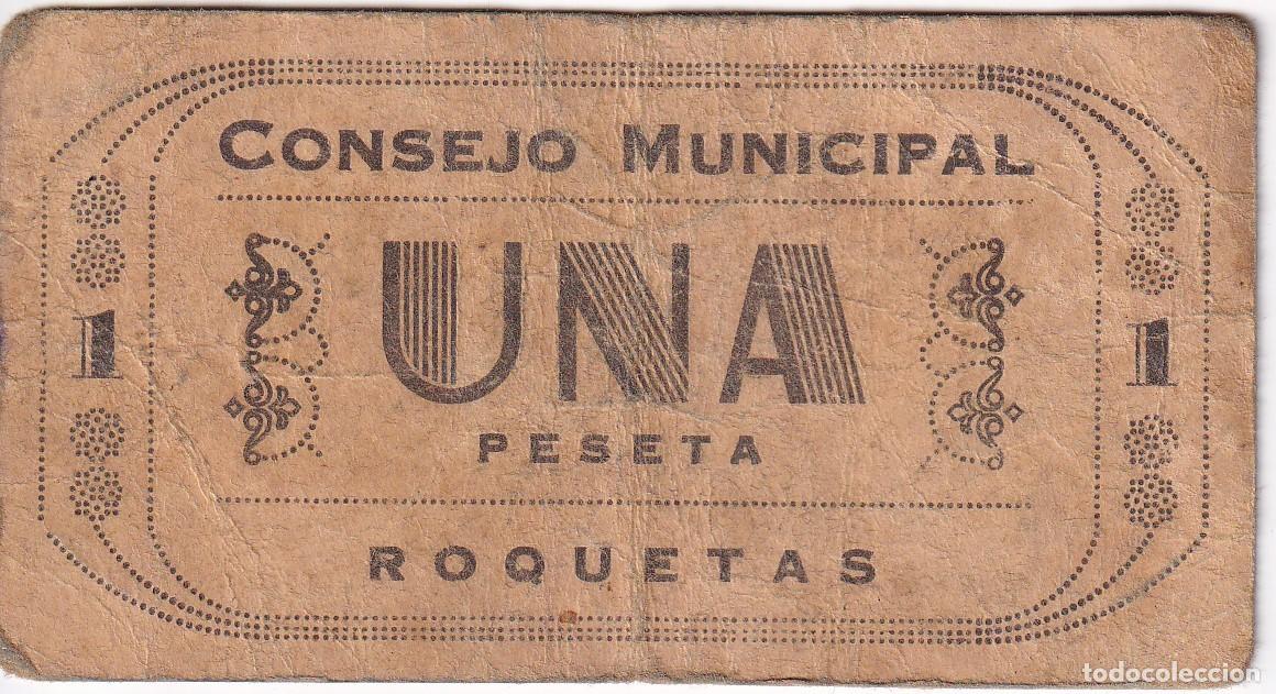 Notas locais: BILLETE DE 1 PESETA DEL AJUNTAMENT DE ROQUETAS DEL A&Ntilde;O 1937